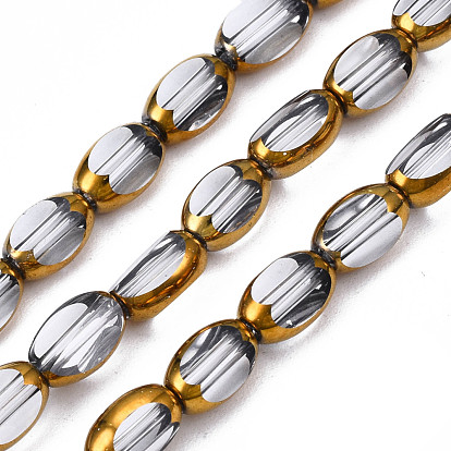 Electroplate Glass Beads Strands, Edge Plated, Oval