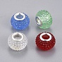 Resin Rhinestone European Beads, with Silver Color Plated Brass Cores, Large Hole Beads, Rondelle, Berry Beads