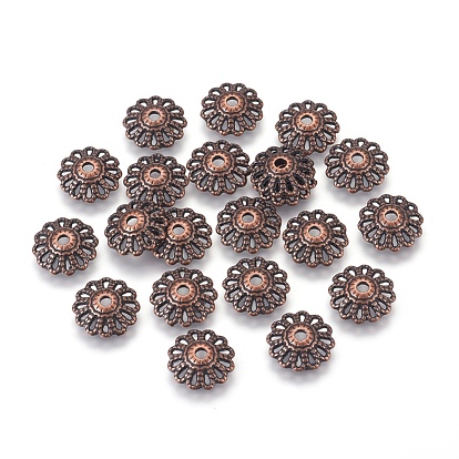 Tibetan Style Alloy Caps, Lead Free & Cadmium Free, 12mm in diameter, 3mm thick, hole: 2.5mm