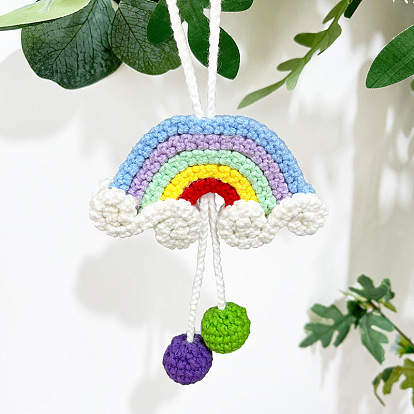 Decoraciones colgantes de arco iris de ganchillo de algodón macramé hecho a mano, para accesorios para colgar espejos de coche
