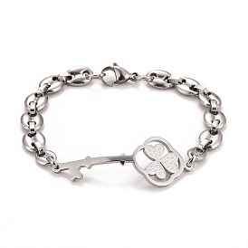 304 bracelet à maillons en acier inoxydable trèfle squelette avec chaînes de grains de café pour hommes femmes