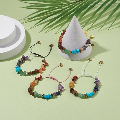Bracelet de perles tressées avec des éclats de pierres précieuses mélangées naturelles et synthétiques, 7 bracelet réglable chakra yoga pour femme