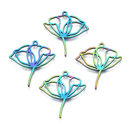 Pendentifs en acier inoxydable, couleur arc en ciel, lotus