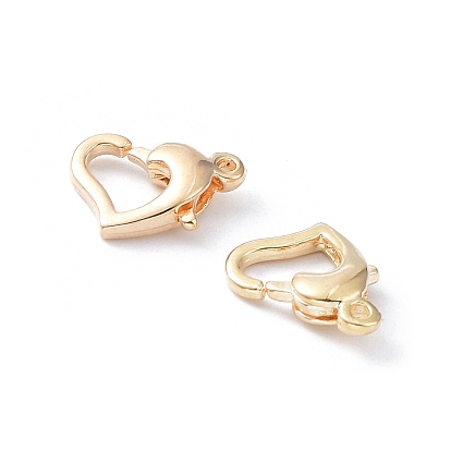Rack Plating Brass Lobster Claw Clasps, Long-Lasting Plated, Heart