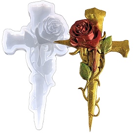 Religion Cross with Rose Display Decoration Silicone Molds, Resin Casting Molds, for UV Resin, Epoxy Resin Craft Making