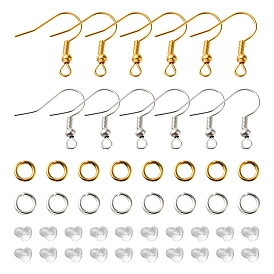 80Pcs 2 Color Iron Earring Hooks, French Hooks with Coil and Ball, with 12Pcs Open Jump Rings & 100Pcs Plastic Ear Nuts