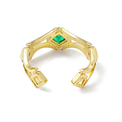 Открытое кольцо-манжета с кубическим цирконием и ромбами, золотые латунные украшения для женщин