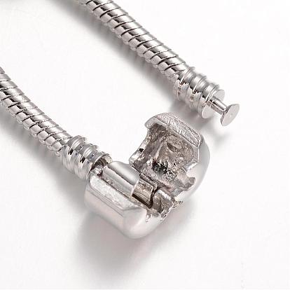 Alliage strass perles bracelets européens, avec des perles de verre et chaîne en laiton, 190mm
