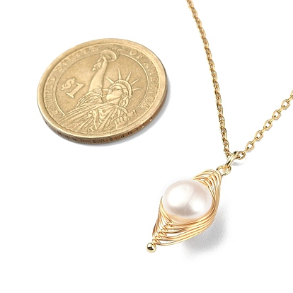 Collier pendentif perle naturelle, 304 bijoux en fil d'acier inoxydable pour femmes