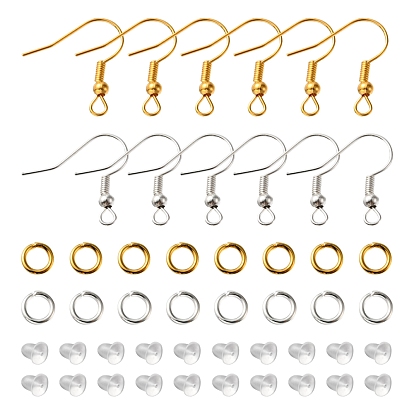 80Pcs 2 Color Iron Earring Hooks, French Hooks with Coil and Ball, with 12Pcs Open Jump Rings & 100Pcs Plastic Ear Nuts