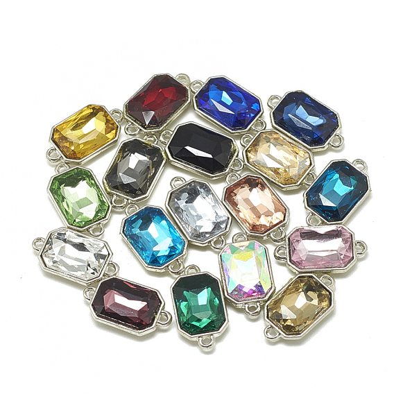 Alloy Glass Links Connectors, Faceted, Rectangle Octagon, Platinum