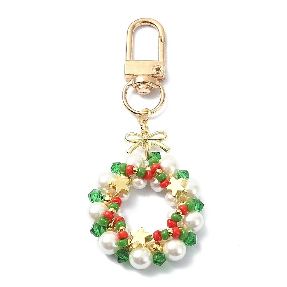 Décoration de pendentif de perle de coquille de couronne de Noël, breloque en alliage avec nœud papillon et fermoirs pivotants