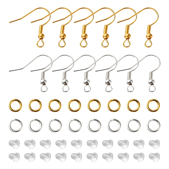 80 pcs 2 crochets de boucle d'oreille en fer de couleur, Hameçons français avec bobine et boule, avec 12pcs anneaux ouverts et 100pcs écrous en plastique
