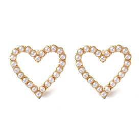 Rack Plating Brass Heart Stud Earring, with Plastic Pearl Beads, Long-Lasting Plated, Lead Free & Cadmium Free
