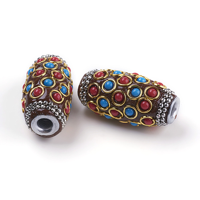 Perles Indonésiennes manuelles, avec des découvertes en métal et des cabochons en résine, platine et d'or, ovale