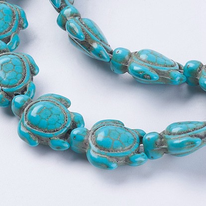 Perles synthétiques turquoise brins, tortue, teint
