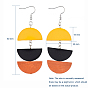 Semicircle Wood Dangle Earrings, with Iron Findings and Brass Earring Hooks, Half Round