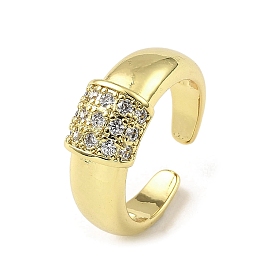Rack Plating Brass Micro Pave Cubic Zirconia Open Cuff Ring, Long-Lasting Plated, Lead Free & Cadmium Free