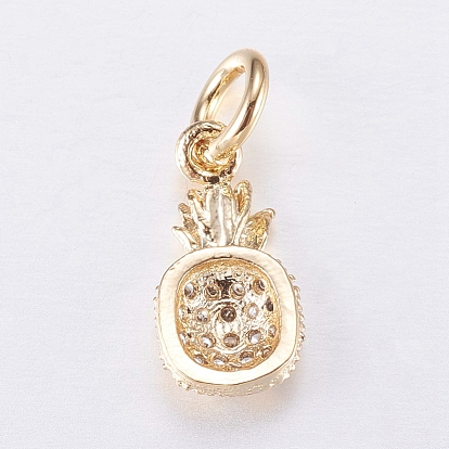 Brass Micro Pave Cubic Zirconia Charms, Pineapple