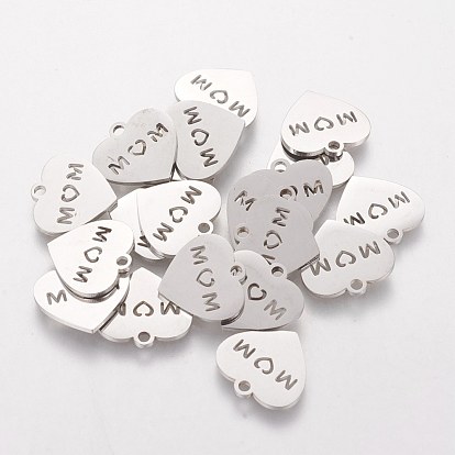 Mother's Day Theme, 304 Stainless Steel Charms, Heart with Word MOM