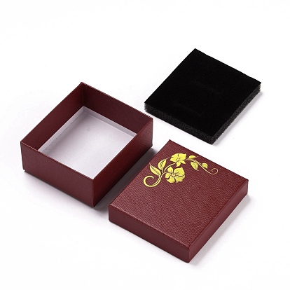 Papier avec tapis éponge boîtes à colliers, rectangle avec motif de fleurs estampé d'or