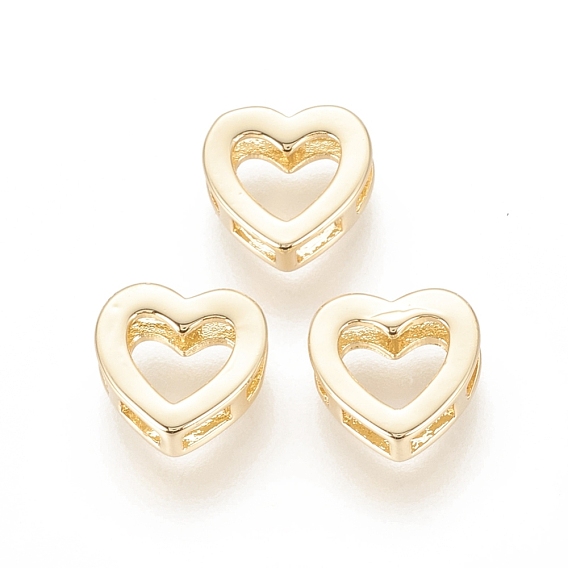 Brass Slide Charms, Long-Lasting Plated, Heart