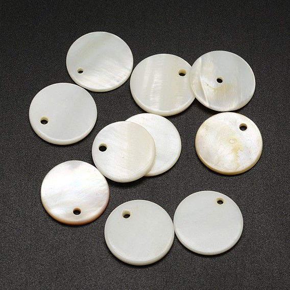 Shell Flat Round Pendants, 18x2mm, Hole: 1mm