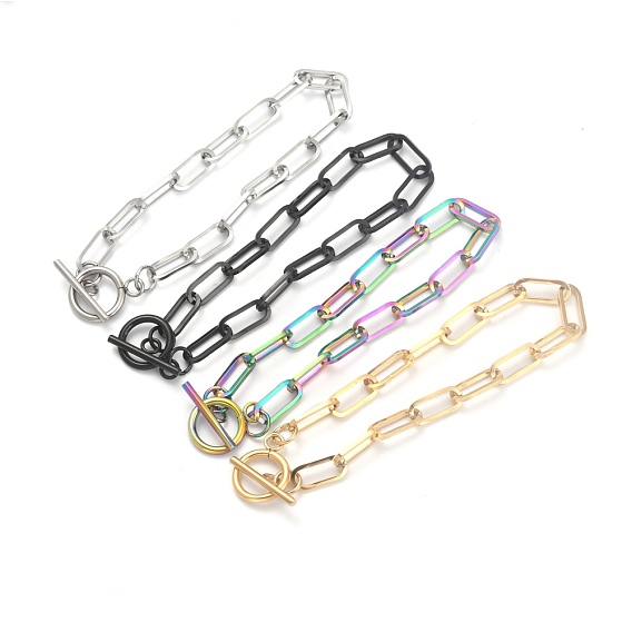 Placage ionique (ip) 304 bracelets en chaîne trombone en acier inoxydable, avec fermoirs toggle