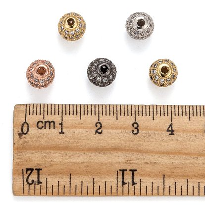 Brass Cubic Zirconia Beads, Round, 8x8mm, Hole: 1.5mm