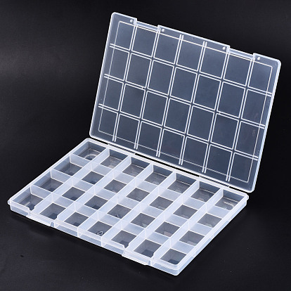 Polypropylene(PP) Bead Storage Containers, 28 Compartments Organizer Boxes, with Hinged Lid, Rectangle