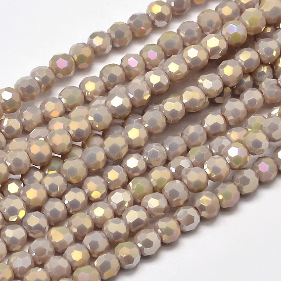 Faceted(32 Facets) Round Full Rainbow Plated Electroplate Glass Beads Strands, 4mm, Hole: 1mm, about 90~95pcs/strand, 12.8~13.6 inch(32~34cm)