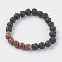 Natural Lava Rock and Gemstone Beads Stretch Bracelets, with Alloy Finding