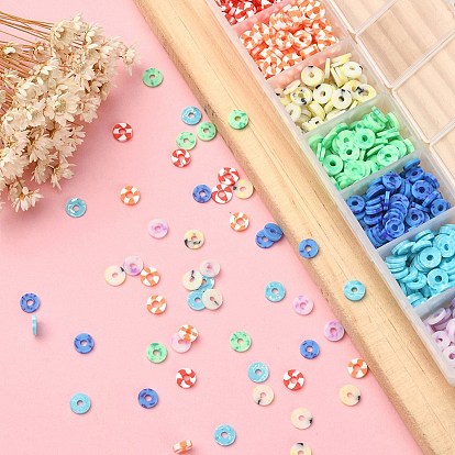 658 piezas 7 colores cuentas de arcilla polimérica hechas a mano ecológicas, disco / plano y redondo, perlas heishi
