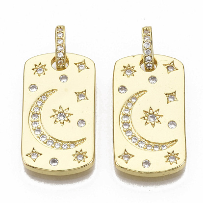 Micro cuivres ouvrent pendentifs zircone cubique, avec des anneaux de saut, sans nickel, ovale avec lune et étoile, clair