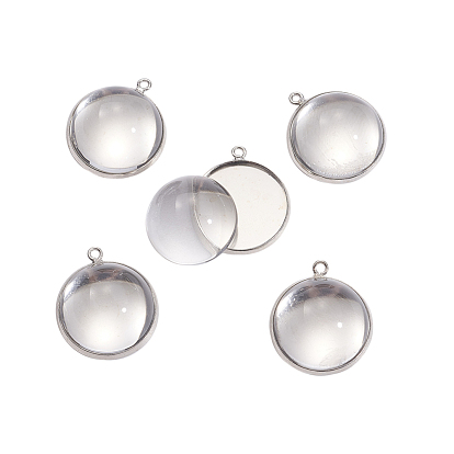 DIY Pendants Making, Flat Round Brass Blank Pendant Trays and Clear Glass Cabochons