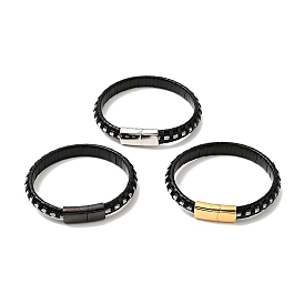Bracelet cordon tressé en cuir et corde en acier inoxydable avec fermoirs magnétiques pour hommes femmes