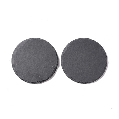 Natural Black Stone Cup Mat, Rough Edge Coaster, with Sponge Pad, Flat Round