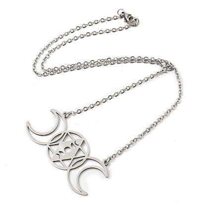201 collier pendentif déesse triple lune en acier inoxydable avec chaînes câblées