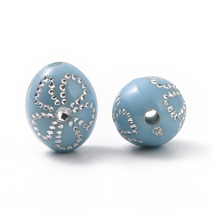 Perles acryliques plaquées, métal argenté enlaça, ovale avec des fleurs