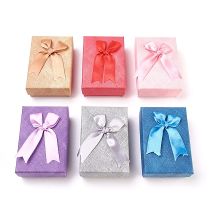 Cardboard Jewelry Boxes, with Ribbon Bowknot and Sponge, For Rings, Earrings, Necklaces, Rectangle