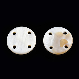 Natural Freshwater Shell Buttons, 4-Hole, Flat Round