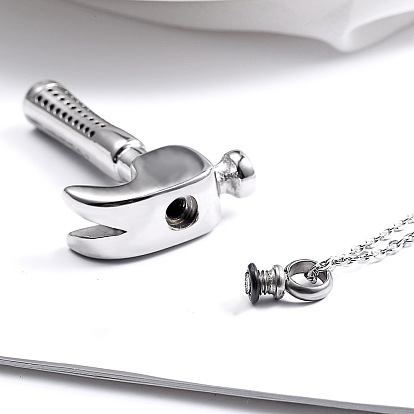 Hammer Urn Ashes Pendant Necklace, 316L Stainless Steel Memorial Jewelry for Men Women