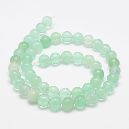Natural Green Fluorite Beads Strands, Grade B, Round