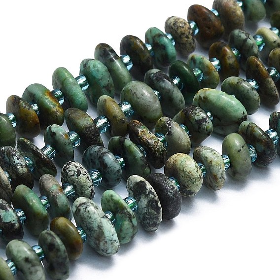 Brins de perles turquoises africaines naturelles (jaspe), puces