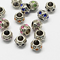 Perles européennes en strass d'alliage , Rondelle de grandes perles de trou, 11x8~9mm, Trou: 5~6mm