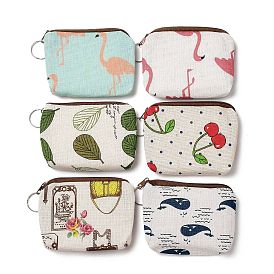 Flamingo/Cherry/Leaf Pattern Cotton Cloth Wallets, Change Purse, with Zipper & Iron Key Ring