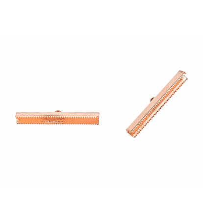 Rectangle Plating Iron Ribbon Crimp Ends, 7x45mm, Hole: 1x2.5mm