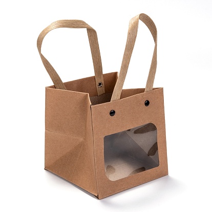 260g Rectangle Kraft Paper Bags, with Nylon Handles and Transparent Windows, for Gift Bags and Shopping Bags