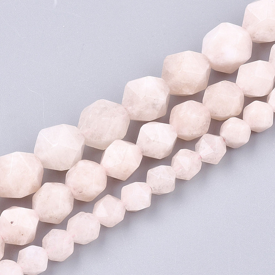Perlas naturales de color rosa morganita hebras, cuentas redondas con corte de estrella, facetados