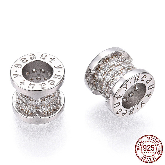 925 perles de zircone cubique micro-pavées en argent sterling, colonne avec mot beauté, sans nickel